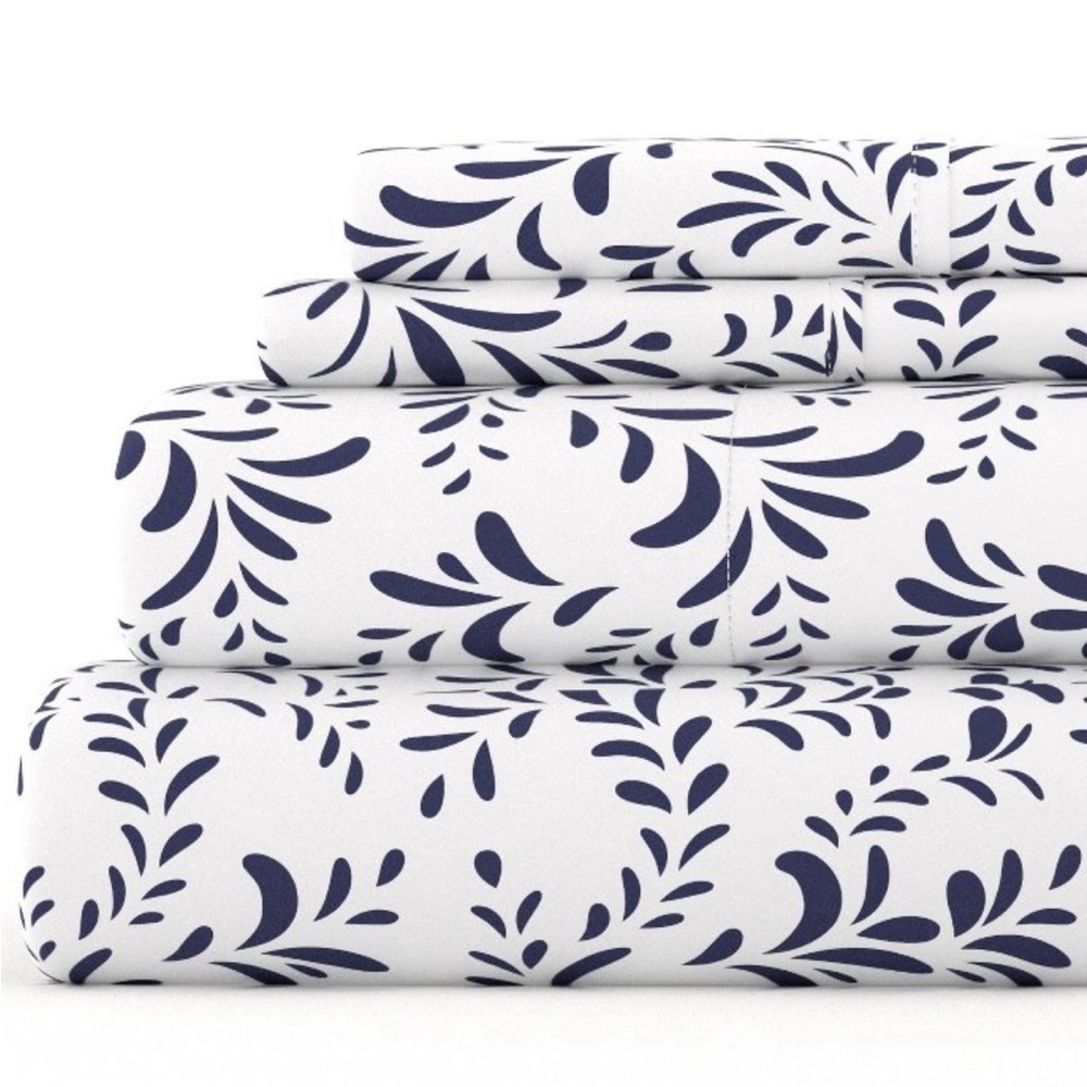 Becky Cameron Burst of Vines, navy- Floral Paisley 4 piece sheet set. King